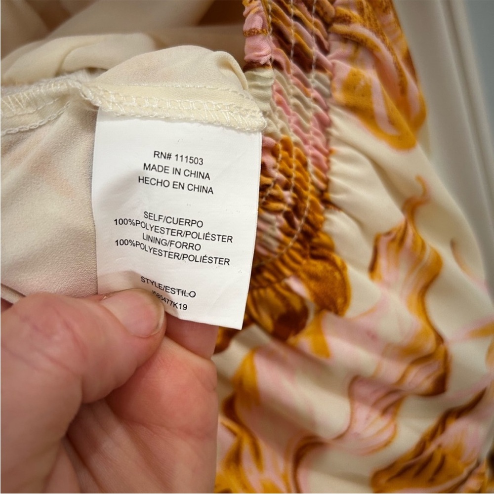 june & hudson Yellow Pink Palm Print Ruffle-Sleeve Wide-Leg Jumpsuit NWT Large - Picture 10 of 11
